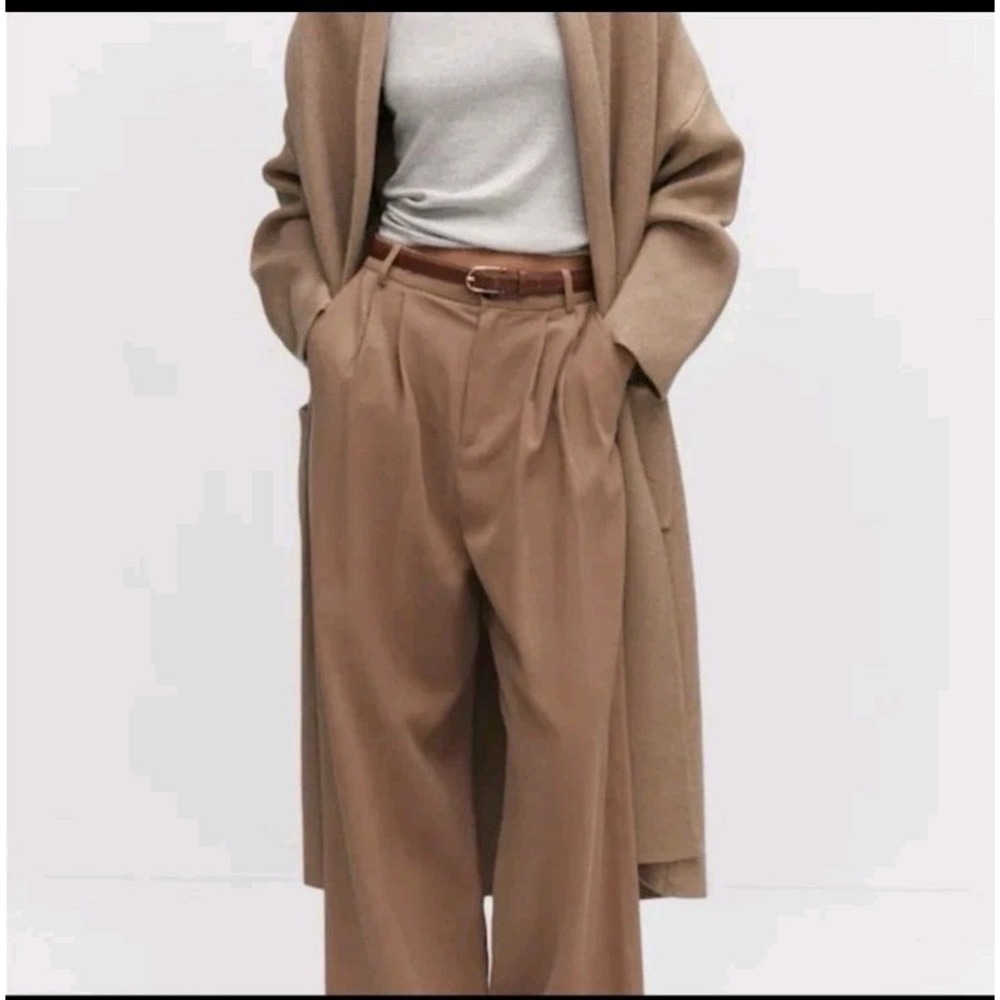 Mango MNG Sweater Cardigan Women S Beige Maxi Knit Coatigan Cozy Casual Boho Tan